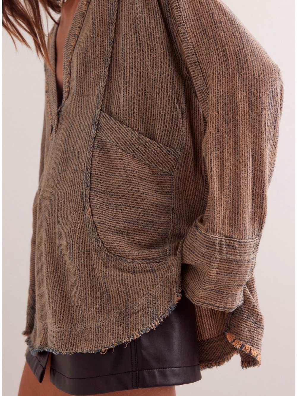 Free People We The Free By The Shore Slouchy Shirt Deep V-Neck Railroad Stripes - Picture 3 of 16